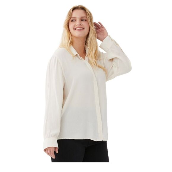 NWT Women Sheer Off White Button Down Long Sleeve Blouse Top Size XXL Office - Picture 3 of 13